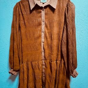 Umgee Copper Long Sleeve Button-Up Dress
